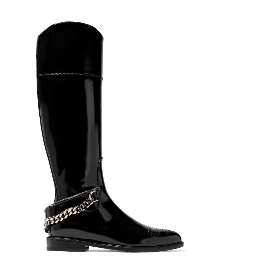 Lanvin Chain Embellished Perforated Tall Boots 39.5 9.5